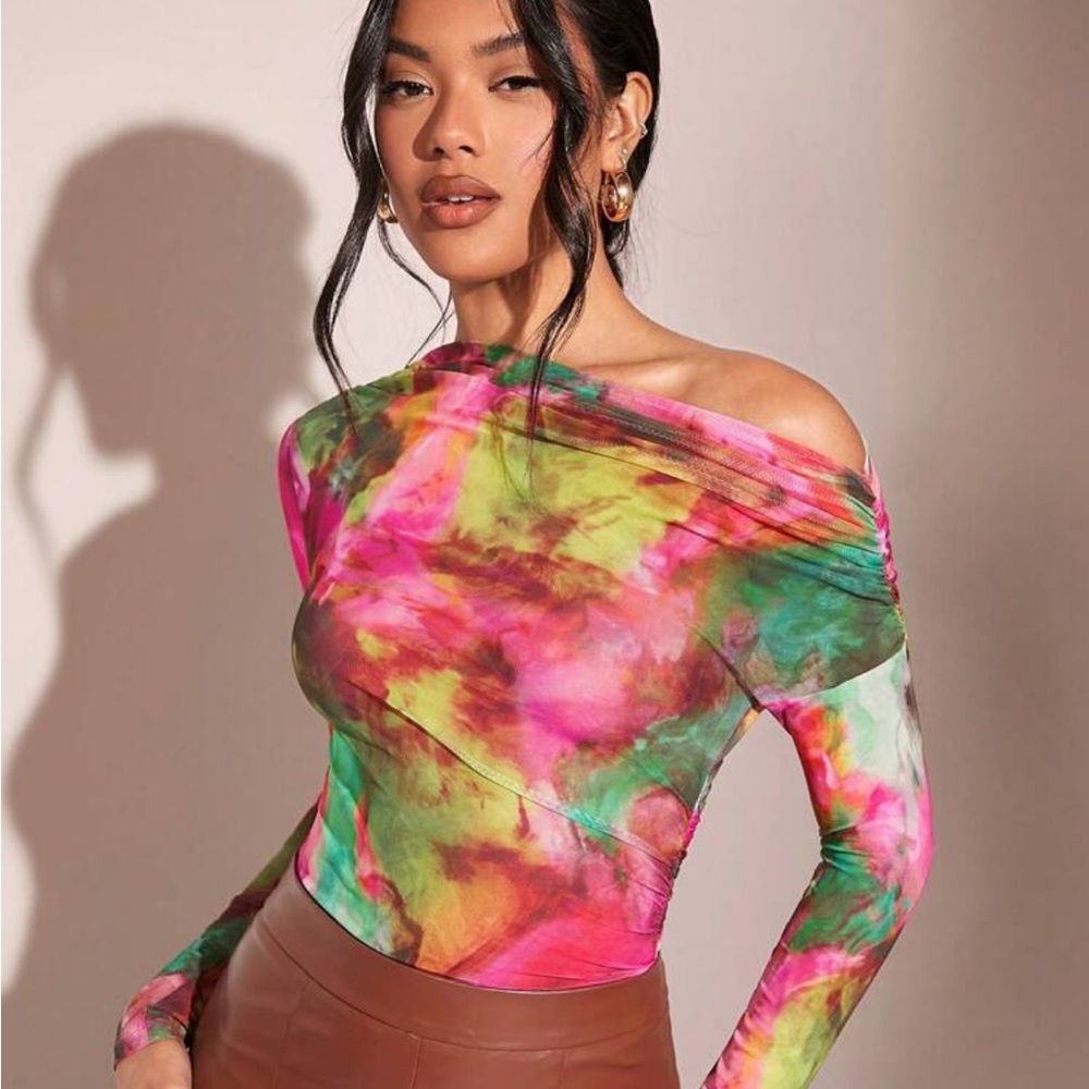 Rebellious Rose Multicolor Off-Shoulder Bodysuit-never worn.